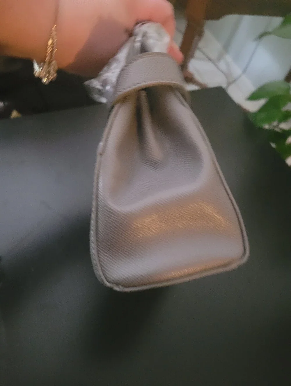 bebe Gray Structured Satchel with Gold Accents